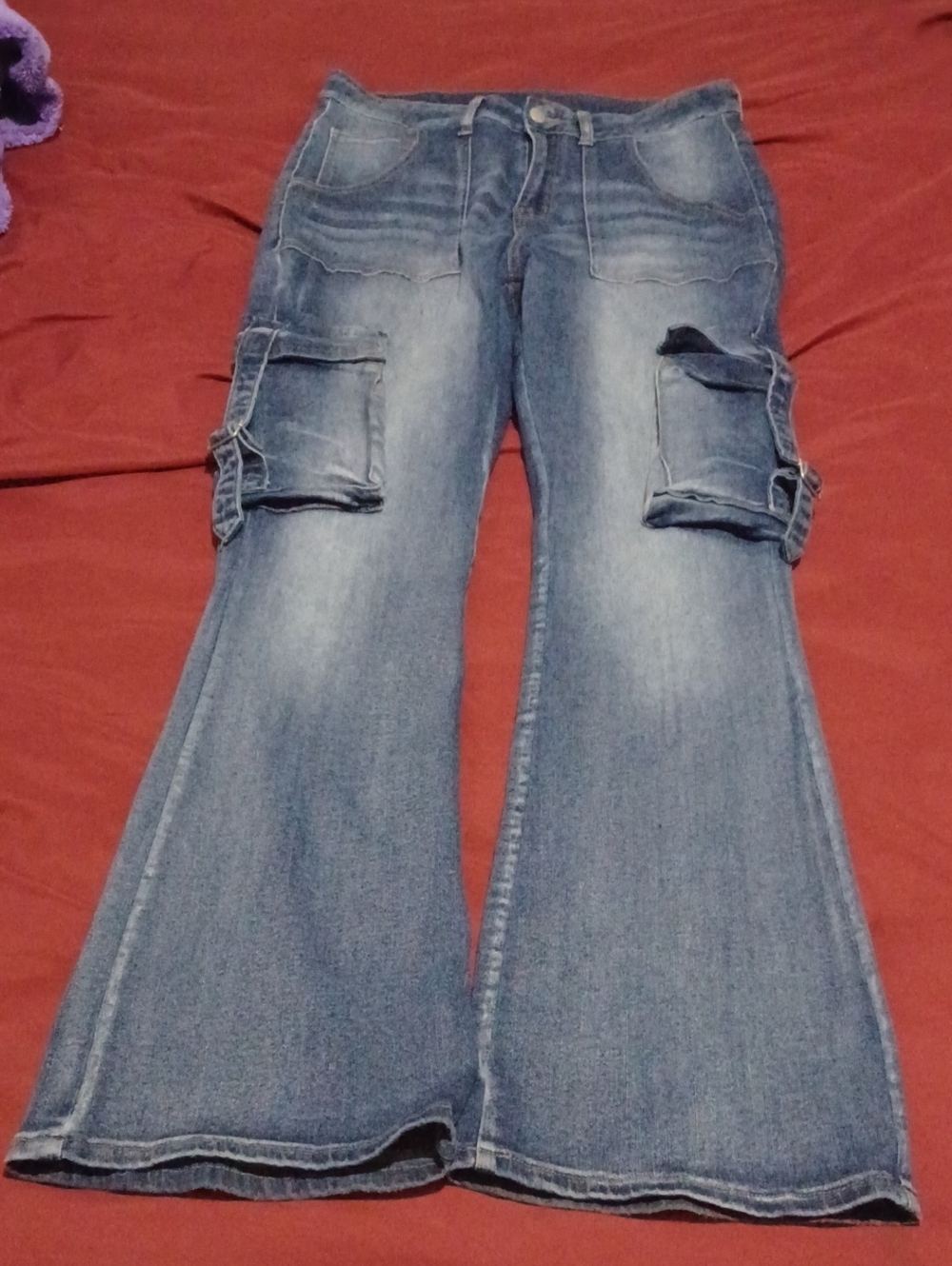 SHEIN Curve Women's Dark Blue Plus Size Cargo Flare Jeans Pants Size 0XL